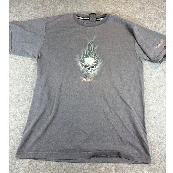 Vintage JNCO Jeans 90s Shirt Mens Large Gray Flamed Skull Fire Streetwear USA - Picture 1 of 7